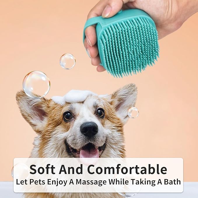 3Pcs Dog Bath Brush Set Pet Grooming Brush with Adjustable Handle Pet Shower Washing Shampoo Scrubber Brush for Short Long Haired Dogs Cats (Blue, Green, Blue)