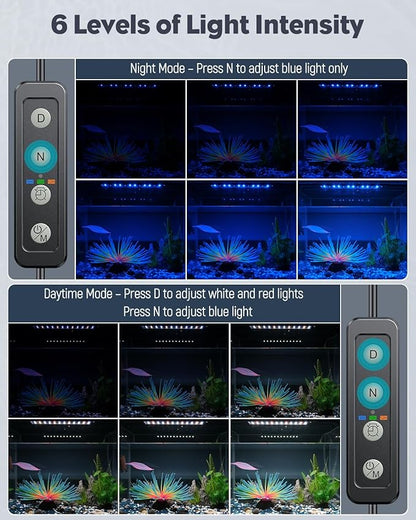 Pawfly 3 W Aquarium LED Light 7.5 Inch Underwater Fish Tank Light with Full Spectrum IP68 Waterproof White Blue Red Lights with Daytime & Night Mode Timer Auto On/Off and Adjustable Brightness