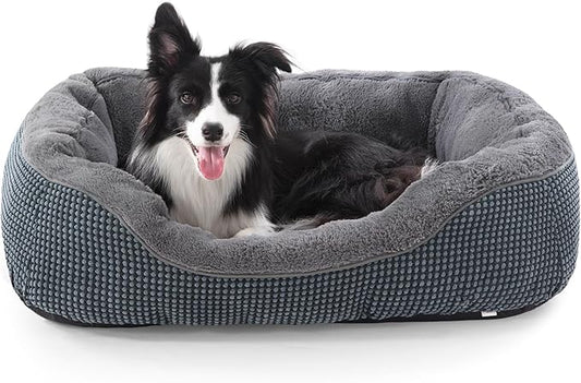 INVENHO Medium Dog Beds for Medium Dogs Washable, Rectangle Dog Bed Medium Size Dog, Orthopedic Dog Bed, Warming Soft Calming Sleeping Puppy Bed Durable Pet Bed with Anti-Slip Bottom M(30"x24"x9")