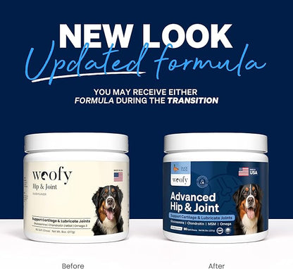 Woofy Advanced Strength Hip & Joint Health Supplement for Dogs - with Glucosamine, Chondroitin, MSM and Omega 3, 90 Flavored Chews for Small and Medium Dog Breeds