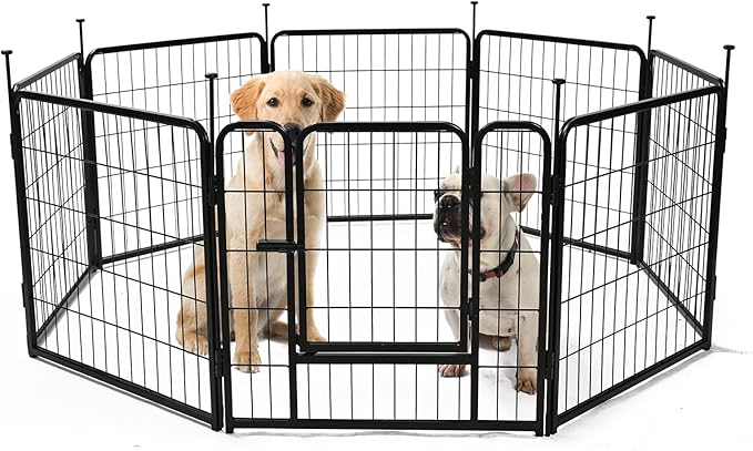 Amazon Basics Dog Playpen, 8 Panels Metal Fence with Door, Foldable for Indoor and Outdoor Use, Suitable for Small to Medium Sized Dogs, 24 Inch Height, Black