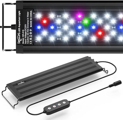 SEAOURA Led Aquarium Light for Plants-Full Spectrum Fish Tank Light with Timer Auto On/Off, 12-18 Inch, Adjustable Brightness, White Blue Red Green Pink LEDs with Extendable Brackets for Freshwater