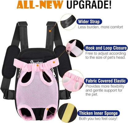 Pawaboo Pet Carrier Backpack, Adjustable Pet Front Cat Dog Carrier Backpack Travel Bag, Legs Out, Easy-Fit for Traveling Hiking Camping for Small Medium Dogs Cats Puppies, Medium, Pink