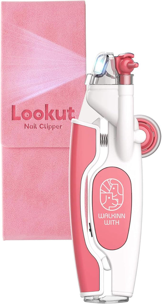 Walkinnwith LOOKUT Premium Dog Nail Clippers with Guide Light [Made in Korea] Safe Cat Nail Clippers  Easy Cat Claw Trimmer and Nail Trapper for Smaller Pets Under 40 lbs  Pink Edition