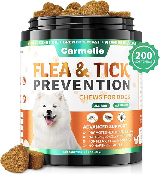 Flea and Tick Prevention for Dogs Chewables - 200 Soft Chews Natural Dog Flea and Tick Chewables, Oral Flea Supplement for Dogs, Puppy Flea Support - All Breeds & Ages - Chicken Flavor