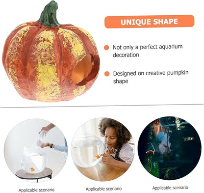 4pcs Pumpkin Shaped Fish Cave Resin Shrimp Cave Decorative Aquarium Cave for Freshwater Marine Aquarium Accessory