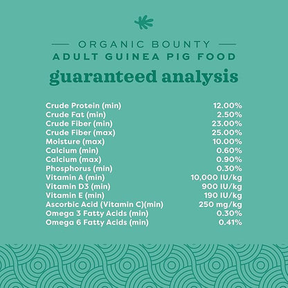 Oxbow Organic Bounty Guinea Pig Food, Adult Guinea Pig, Made with Oxbow Timothy Hay, USDA Organic Pet Food Pellets with Vitamin C, Small Animal Pet Products, Made in USA, High Fiber, 3 lb. bag