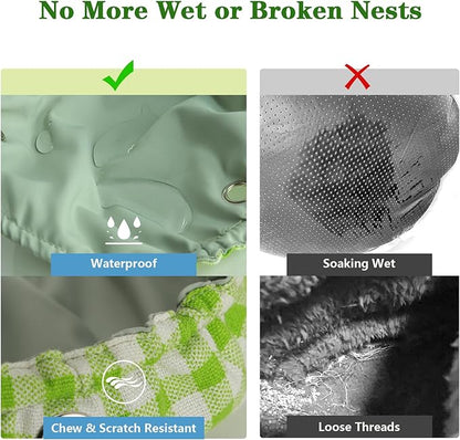 Waterproof Bird Bed with Adjustable Chain, Customizable Height Hanging Bird Hammock for Cage, Small Size Bird Nest with Durable Non-Collapsible Bottom, Bird Hut for Conures, Budgies (Green)