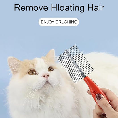 Dual Row Rubber Handle Dog Brush for Small Dogs -Grooming Tool for Puppies, Yorkies, Shih Tzus, Maltipoos & Maltese (Red)