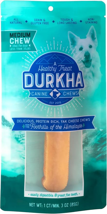 Yak Cheese Chews: Himalayan Yak Cheese Dog Chews- Natural, Healthy & Long Lasting Dog Treats - Grain, Gluten & Lactose-Free Rawhide Alternatives, for Dogs 35 lbs and Smaller, Single Medium