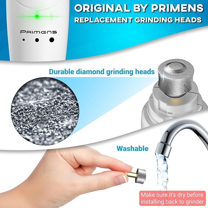 Primens Professional Dog Nail Grinder Replacement Head (Pack of 3 Bits) - Diamond Replaceable Tip for Pet Claw Grooming, Spare Grinding Wheel for Large, Medium & Small Dogs