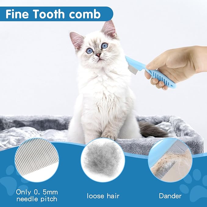 Dog Brush Dog Grooming Kit 6PCS Dog Brush for Shedding-Dog Brushes for Grooming, Dematting Comb for Dogs, Cat Nail Clipper with Nail File, Flea Comb, Bath Brush-Blue