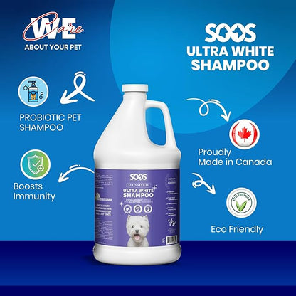 Soos Ultra White Hypoallergenic Shampoo for Dogs & Cats - Natural White Brightening Formula, Gentle & Moisturizing Pet Wash for Sensitive Skin - 4L