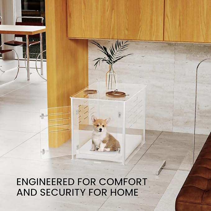 Sumerflos Acrylic Dog Crate Furniture - Clear Dog Kennel End Table for Small & Medium Dogs Up to 45lb Indoor Lockable Heavy-Duty Ventilated, 29.92" L x 20.08" W x 22.24" H