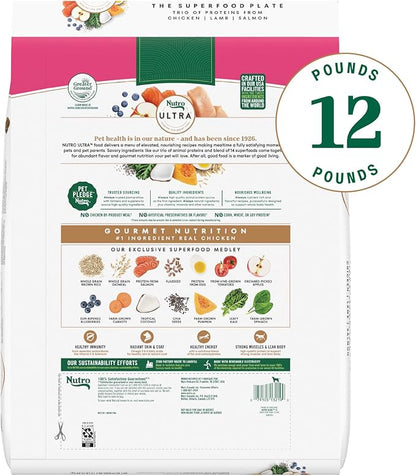 Nutro Ultra Adult Small Breed Dry Dog Food, Chicken, Lamb and Salmon Protein Trio, 12 lb. Bag