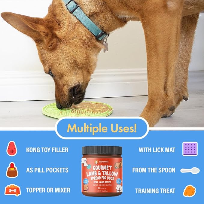 Visionary Pet Foods Lamb Meat Spread - Healthy Dog Treat - Alternative to Dog Peanut Butter, Xylitol Free, No Sugar and Filler Free - Use on Dog Lick Mat, Food Mixer, Pill Pockets - 10oz