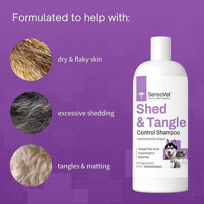 Shed & Tangle Control Shampoo for Dogs & Cats, Reduce Shedding and Detangles Matted Fur, Soap-Free Formula