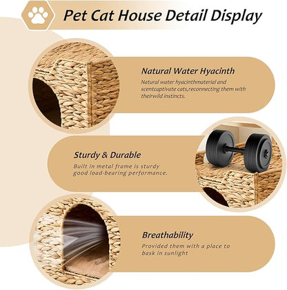 Cat Houses for Indoor Cats, Handwoven Cat Cave Pet Cube, Natural Pet Cat House, Cat Beds with Double-Sided Mat, Cat Condo Hideaway in Living Room Bedroom