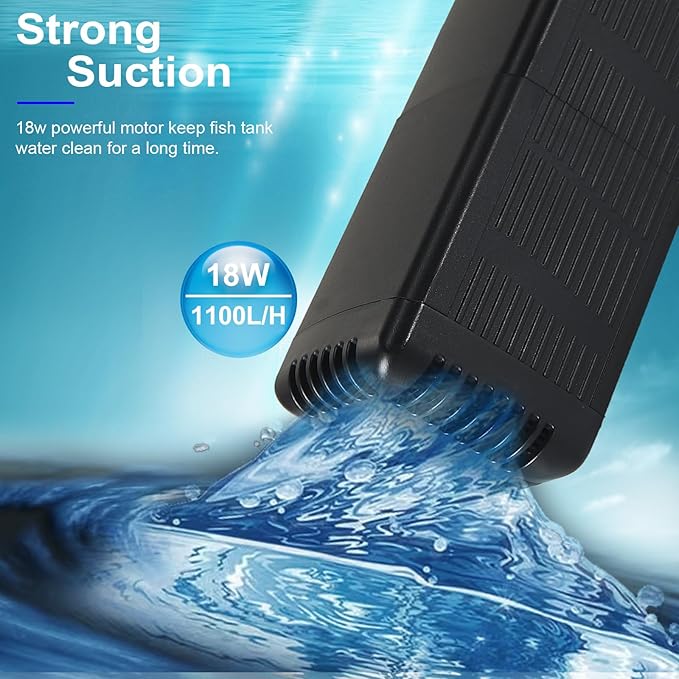 Internal Fish Tank Filter with 4-Stage Biochemical Sponge Filtration, 18W Adjustable Water Flow Submersible Aquarium Filter Pump for 40 ~ 80 Gal Freshwater or 35 ~ 50 Gal Saltwater, TC-2000C(290GPH)