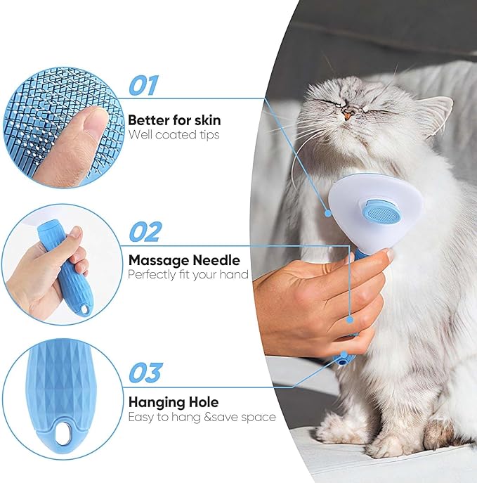 Cat Brush Self Cleaning Slicker Brush with Release Button, Dog Brush for Long or Short Haired Pets, Cat Comb Dog Shedding Brush for Pet Massage, Brush Tool Easy to Remove Loose Undercoat