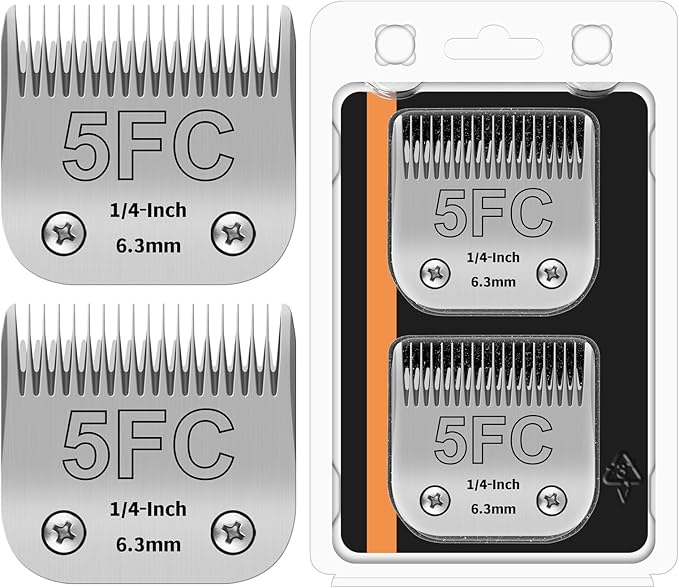 5FC Detachable Pet Clipper Replacement Blades Compatible with Andis/Oster A5/Wahl KM10 Series Dog Clipper,Made of Ceramic Blade & Stainless Steel Blade,Size 5FC Cut Length 1/4-Inchï¼2 Packï¼