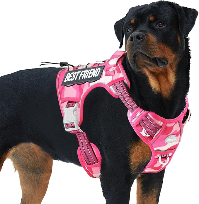 Auroth Tactical Dog Harness for Small Medium Large Dogs No Pull Adjustable Pet Harness Reflective K9 Working Training Easy Control Pet Vest Military Service Dog Harnesses Extra Large, Pink Camo