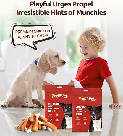 16OZ Dog Chewy Treats, Chicken Calcium Bone Dog Treats, Teeth Clean Training Chewy Snacks Dog Treats for Small Medium Large Dogs
