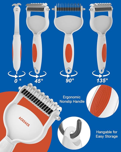 ACE2ACE Dematting Comb for Dogs, Deshedding Dog Brush, Undercoat Rake for Shedding Long Haired, Remove Knots, Tangles, and Matted Fur, Pet Grooming Tool, Orange