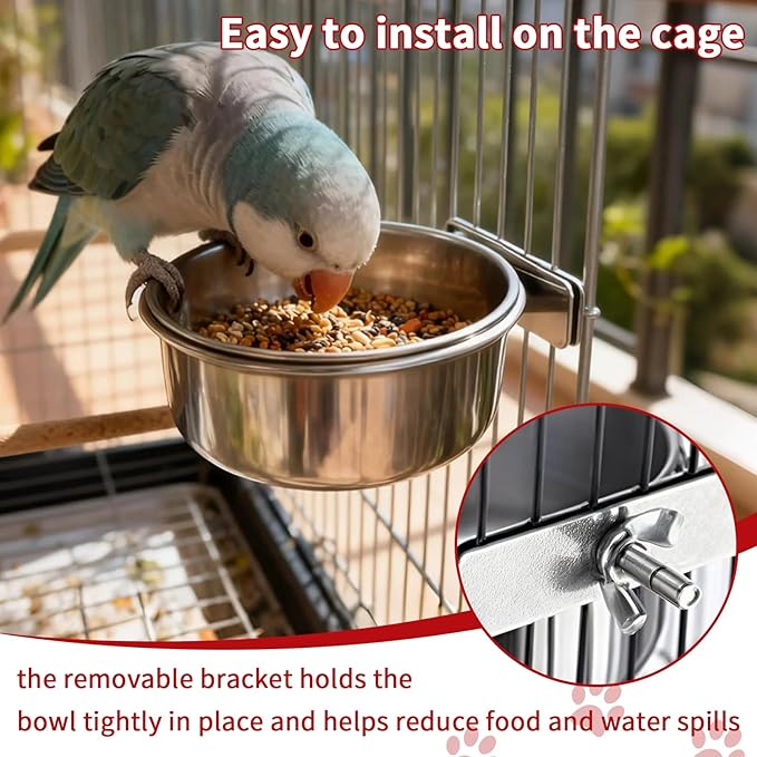 TBWHL Parrot Feeding Cups Hanging Pet Animal Stainless Steel Birdcage Bowls Bird Bowls for Cage Parakeet Birds Cage Accessories Suitable Small and Medium Bird S (2pcs)