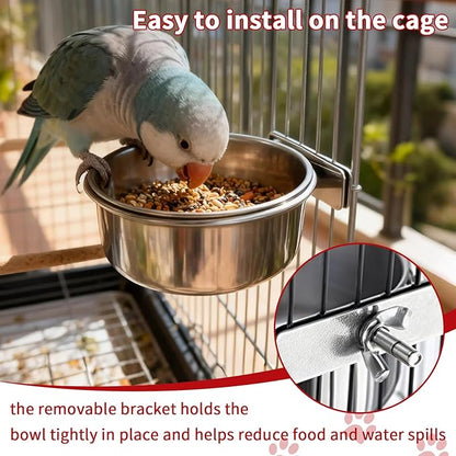 TBWHL Parrot Feeding Cups Hanging Pet Animal Stainless Steel Birdcage Bowls Bird Bowls for Cage Parakeet Birds Cage Accessories Suitable Small and Medium Bird S (2pcs)