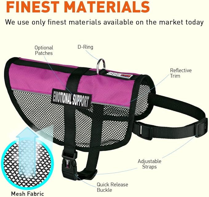 Dogline MaxAire Multi-Purpose Mesh Vest for Dogs and 2 Removable Emotional Support Patches, Large, Pink