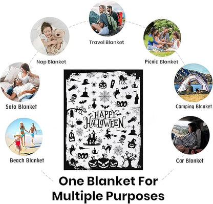 Halloween Blanket Cat Bedding Soft Warmth Flannel Throw Blankets Ghost Bat Pumpkin Blanket Gifts for Sofa Bed Couch Chair All Seasons 60"x50"