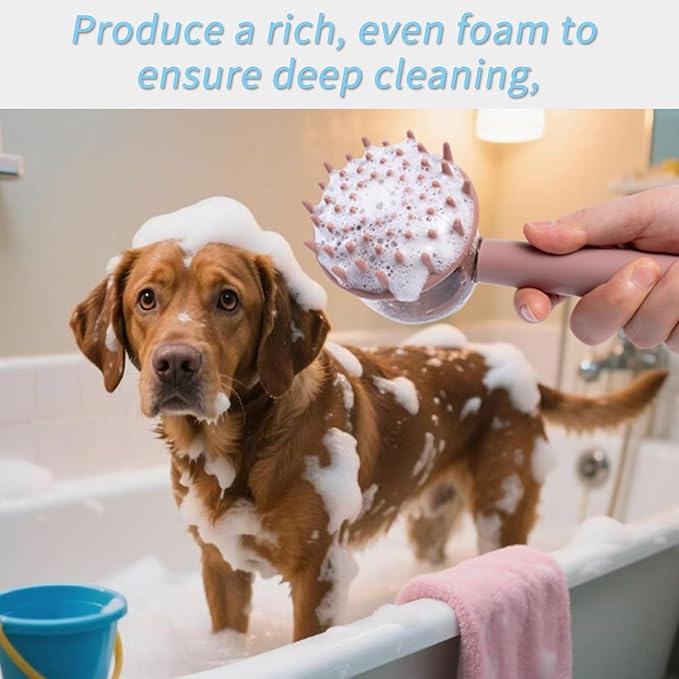 3-in-1 Pet Bath Brush for Dogs & Cats | Shower Massage Brush, Deshedding Comb & Lathering Tool | Anti-Frizz Grooming Brush for Bath Time (Curry)