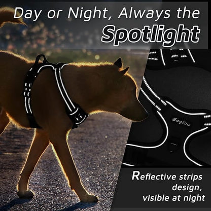 Dog Harness, No-Pull Pet Harness with 2 Leash Clips, Adjustable Soft Padded Dog Vest, Reflective No-Choke Pet Oxford Vest with Easy Control Handle for Medium Dogs, Black,
