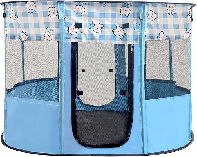 Portable Pet Playpen, Foldable Collapsible Cats Exercise Enclosure Kennel Tents Cat Delivery Isolation Room Dog Crates House Great for Indoor Outdoor Travel Use Pets Kitten Rabbit(Small,Blue)