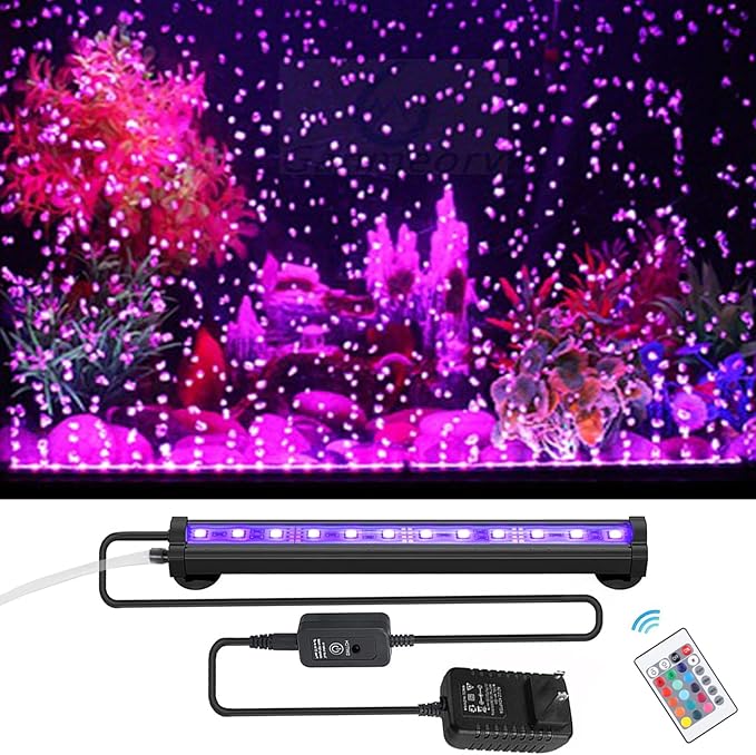 LED Aquarium Lights for Fish Tank,Submersible Fish Tank Light with Air Bubbler Hole Bubble Wall RGB Color Changing Brightness Adjustable Waterproof Remote Control Bubble Tube Light,8W 35inch