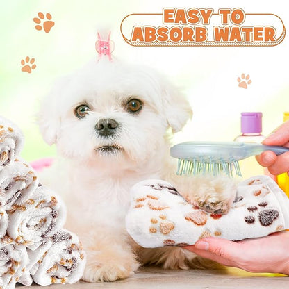 Tegeme 12 Pieces Pet Blanket Soft Fleece Dog Fluffy Doggie Warm Felt Throw Spring Cute Paw Print Puppy Kitten Sleep Mat Bed Covers for Cat(23 x 16 Inch,White)