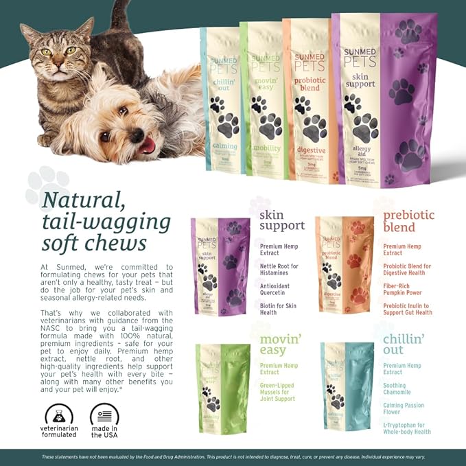 Sunmed Movin' Easy Hemp Pet Chews for Joint Health & Mobility  Omega-3, Green Lipped Mussels, 5mg Hemp Extract  Supports Flexibility & Comfort | Beef Liver & Sweet Potato, 40 Count