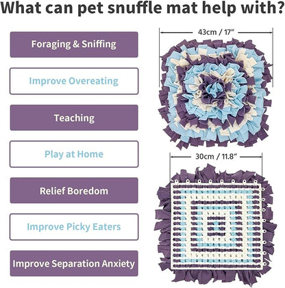 Pet Snuffle Mat for Dogs, Dog Feeding Mat, Nosework Training Mats for Foraging Instinct Interactive Puzzle Toys (Violet&SkyBlue&White)