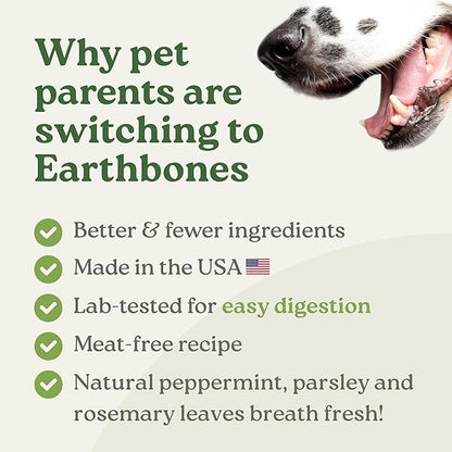 Earthbones (Formerly Terrabones) Dental Chews, Dog Teeth Cleaning Treat, USA Made, Medium, 10 Treats