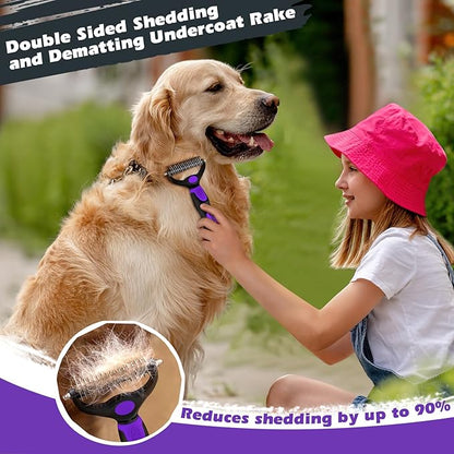 3PCS Dog Brush I Dog Brush for Shedding I Deshedding Dog Brush I Dog Bath Brush I Slicker Brush For Dogs I Dog Comb I Premium Pet Supplies (Purple Black)