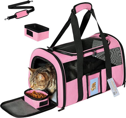 Cat Carrier Soft Side Dog Carrier for Cat Puppy, Collapsible Travel Pet Carrier, TSA Airline Approved Cat Carrier for Kitten Dogs15 lbs,Pink