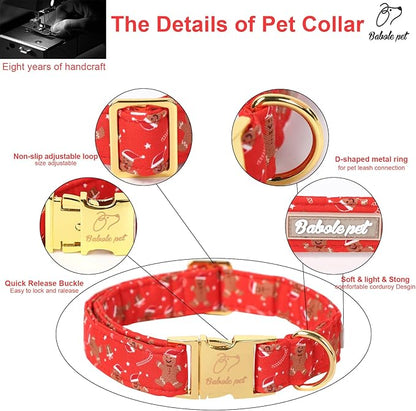 Christmas Dog Collars for Small Dog,Red Gingerbread Man Collar with Safety Metal Buckle Adjustable Puppy Collars for Medium Large Dog,Boy&Girl&Female Dog Gift,XS-8"-13"