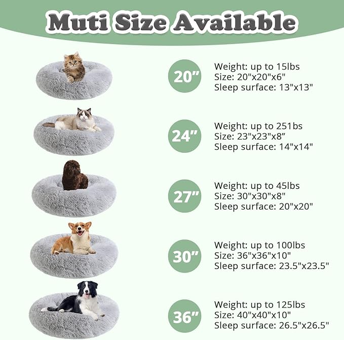 JOLLYVOGUE Dog Beds, Calming Large Dog Bed, Anti-Anxiety Dog Beds Large Sized Dog, Fluffy Donut Dog Bed, Cozy Dog Cat Cushion Bed for Medium Large Dogs (27"/30"/36")