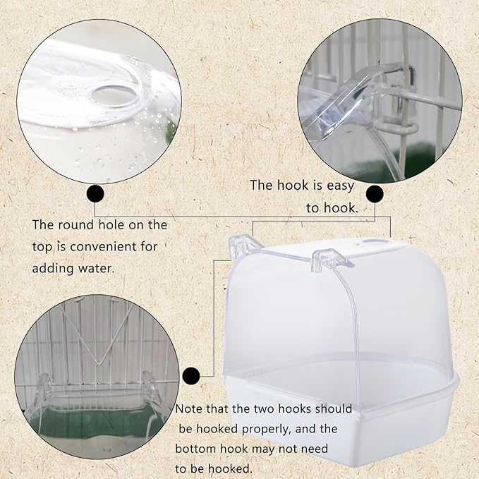 IBWell Clear Bird Bath for Small Birds Parakeet Cage Accessories - Suitable for Cockatiels and Parakeets