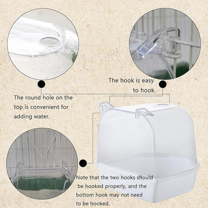 IBWell Clear Bird Bath for Small Birds Parakeet Cage Accessories - Suitable for Cockatiels and Parakeets