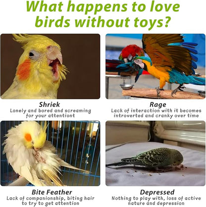 PINVNBY 2 Pack Parrot Toys Chewing Bird Toy Cuttlebone Beak Grinding Stone Cage Hanging Toys with Bell for African Greys Amazon Conure Eclectus Budgies Parakeet Cockatiel Hamster Chinchilla