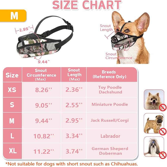 Dog Muzzle for Large Medium Small Dogs, Soft Mesh Muzzle for Dogs with Reflective Adjustable Strap, Prevent Biting Chewing and Licking, Dog Nose Open Design for Reduction Friction (Pink, M)