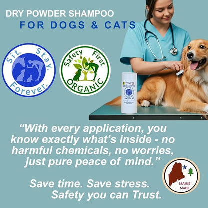 Sit. Stay. Forever. Natural, Dry Powder Shampoo for Dogs & Cats, Organic, Non-Toxic, Hypoallergenic Dog Deodorizer Powder, Anti-Itch & Odor Control, Easy No-Rinse Formula, Safe for Sensitive Skin