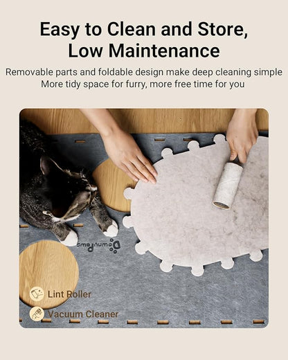 DownyPaws Cat House for Indoor Cats, 2-Storey Foldable Cat Bed Cave, Felt Cats Tunnel Bed Condo, Castle Kitten Cube Hideaway for Multicats, Scratch Resistant, Light Gray